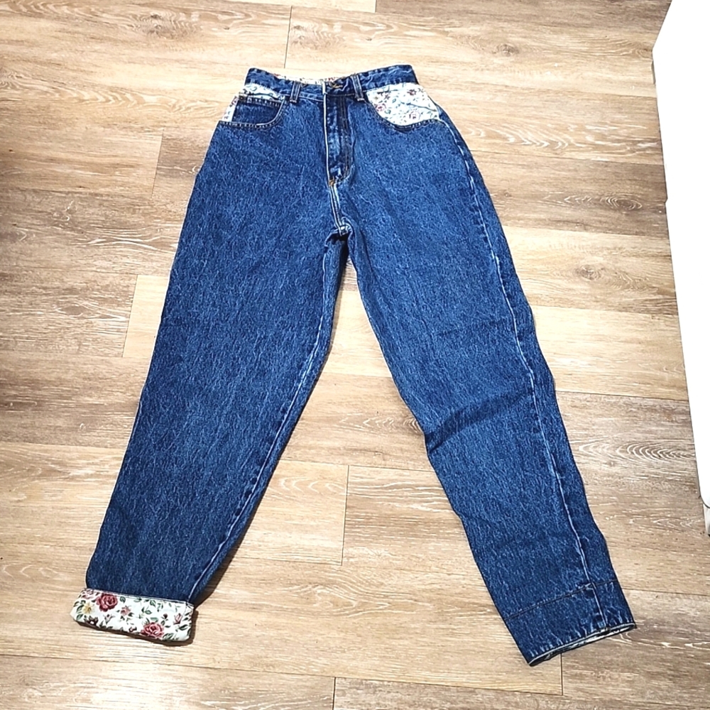 VTG Ivy Wear 80's 90's High Waist Roll Hem Womens Jeans